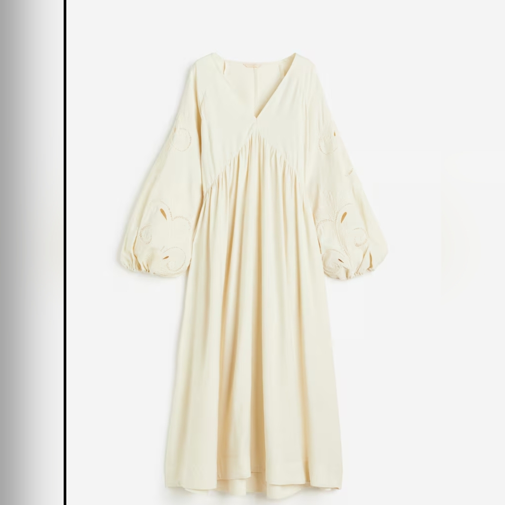 H&M Cream Embroidered Long Sleeve Sundress XXL